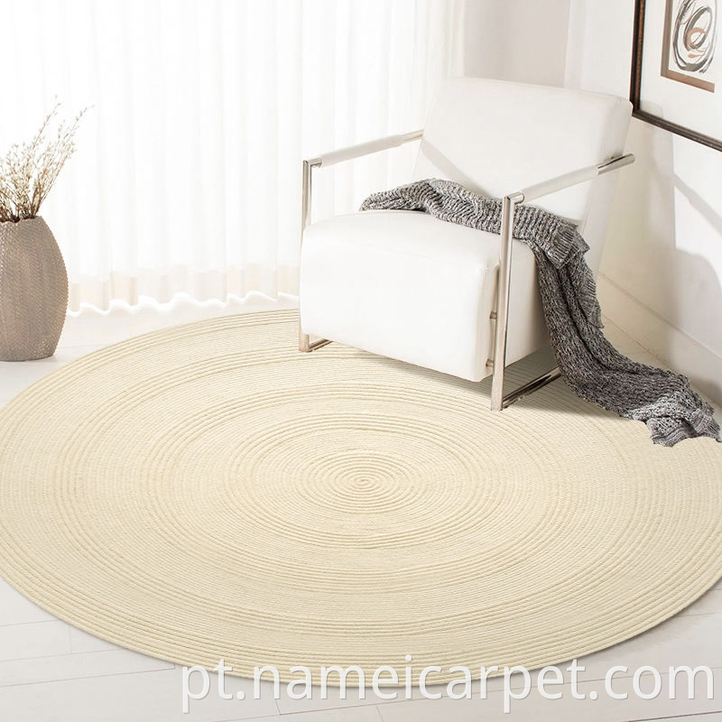 white ivory colour Round Wool Braided Living Room Rug